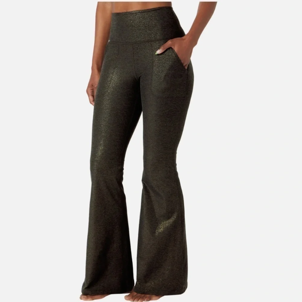 NWT Beyond Softshine All Day Foldover Flare Pants in Stardust Foil